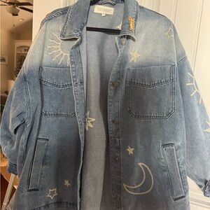 Light Blue Veveret Embroidered Denim Jacket